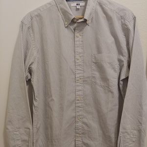 Mens Uniqlo grey striped button up shirt